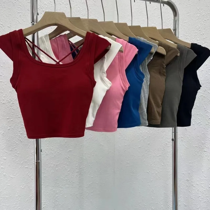Wide-sleeved Vest for Women Cross-cut Hollow Backless Waistcoat with Chest Pad Sexy Outer Wear and Beautiful Back Top Wholesale
