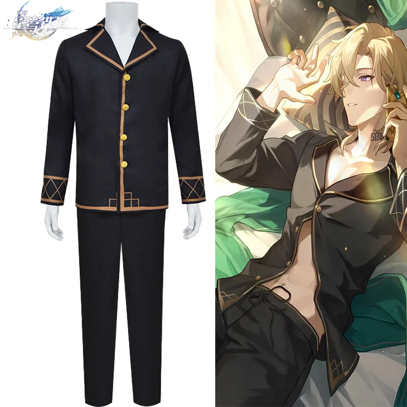 Honkai Star Rail Aventurine Cosplay Kostuum Zwarte Pyjama Uniform Pak Halloween Carnaval Pole Play Party Outfit Voor Volwassen Mannen