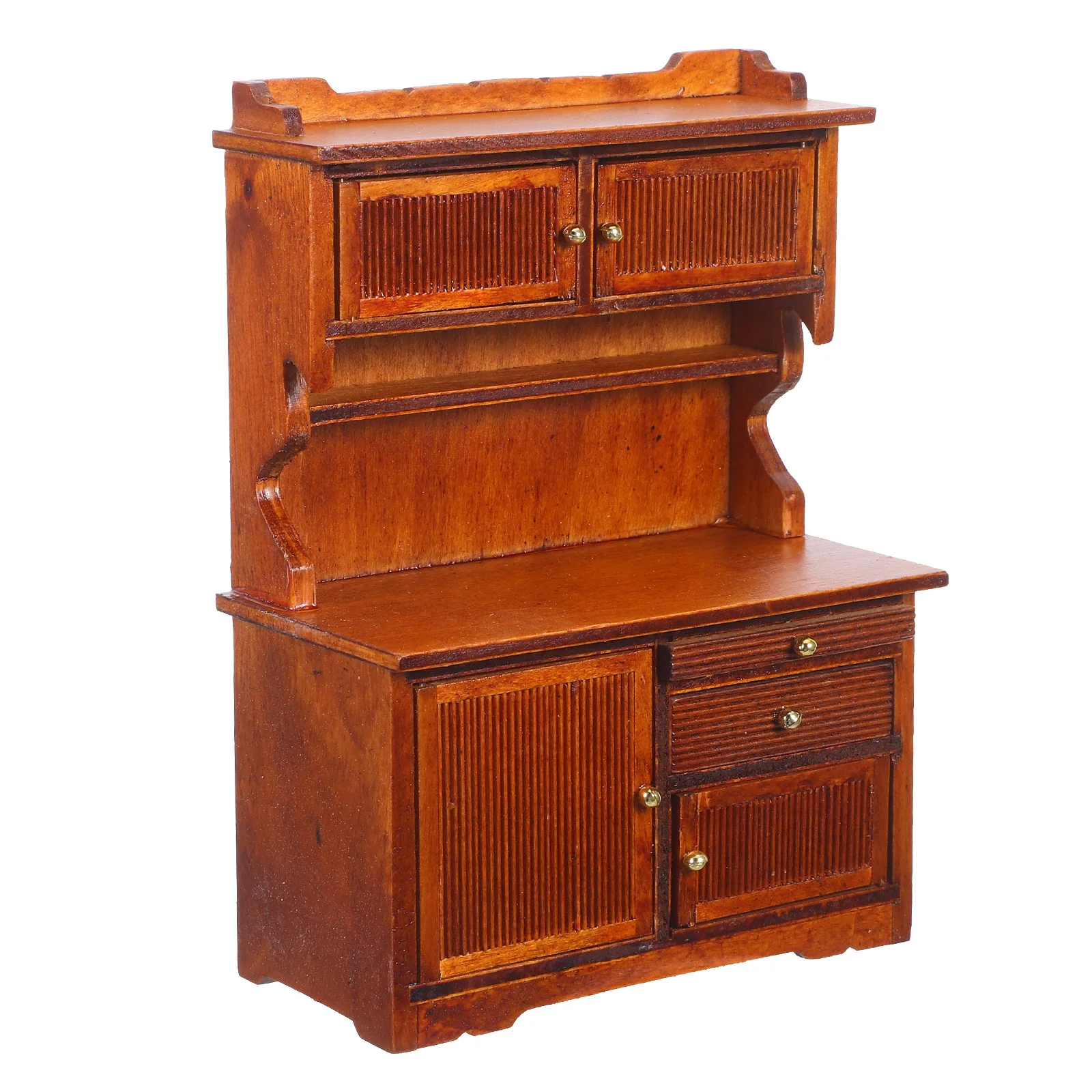 ミニチュア木製本棚 1:12 スケール レトロ農家風ドールハウスキャビネット ダブルドア DIY マイクロランドスケープ収納家具