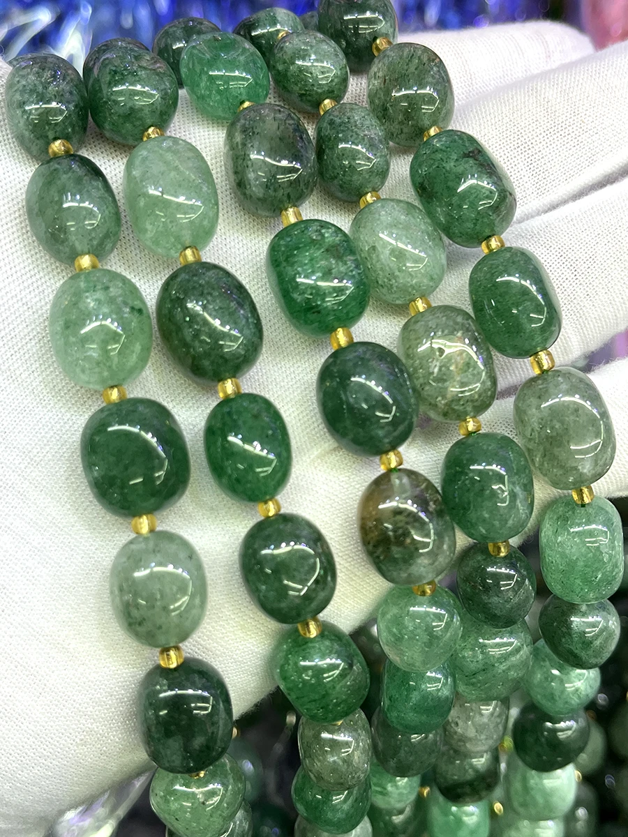 

Natural Green Strawberry Crystal Conformal Irregular Faceted Loose For Jewelry Making DIY Necklace Bracelet 15''10x15mm