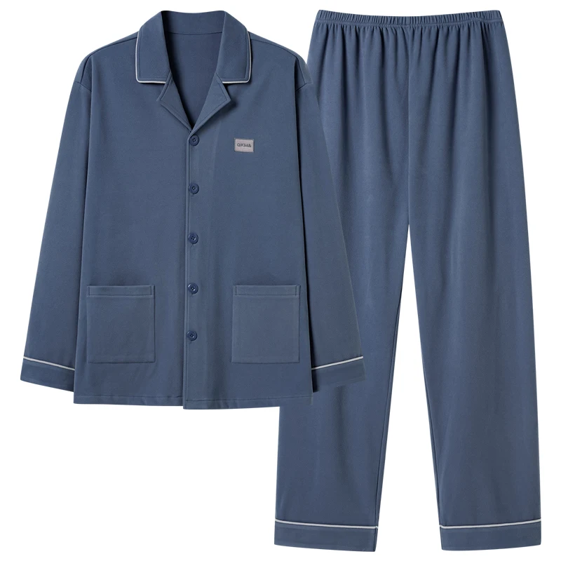 Fashion Autumn Lapel Thin Fleece Pajamas Sets for Men Long Pants Male Sleepwear Big Yards L-4XL Home Wear Lounge Nightwear