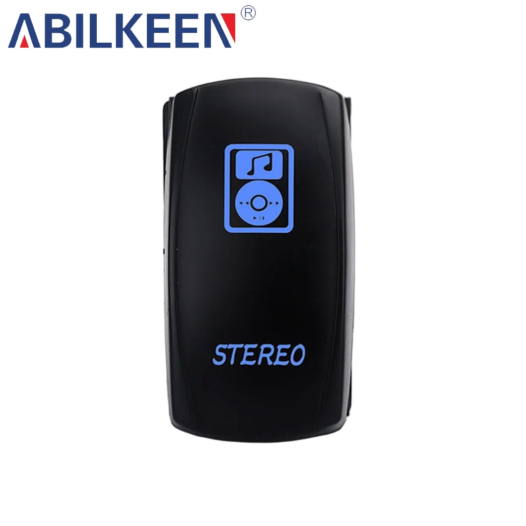 Hot Item Stereo  with Lasered Symbol  Waterproof Car Rocker Switch 12V 24V for Car Truck Marine Universal Electrical Use