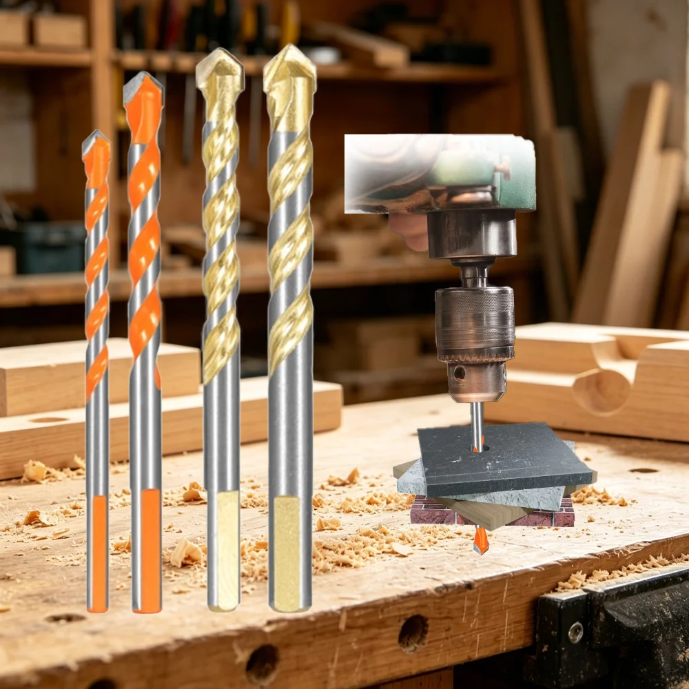 Multi-functional wall drill alloy triangular drill fried dough twists tile glass drilling home decoration drill bit