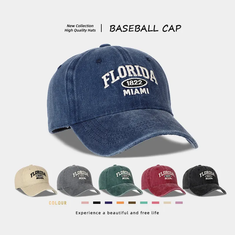 1 Stück Retro Washed Cowboy Baseball Caps für Damen, bestickte Outdoor-Sonnenkappe, lässige Street Hip-Hop Hüte, gebogene Krempe, Fahrerhut