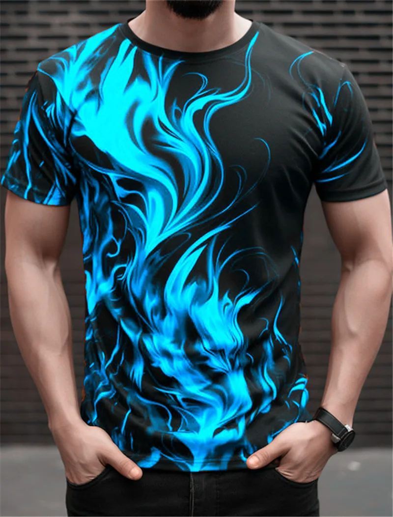 Fashion Men\'s Trend T-Shirts Short Sleeve Flame Series 3d Printed Street T Shirt 6XL Plus Size O-Neck Casual Tops