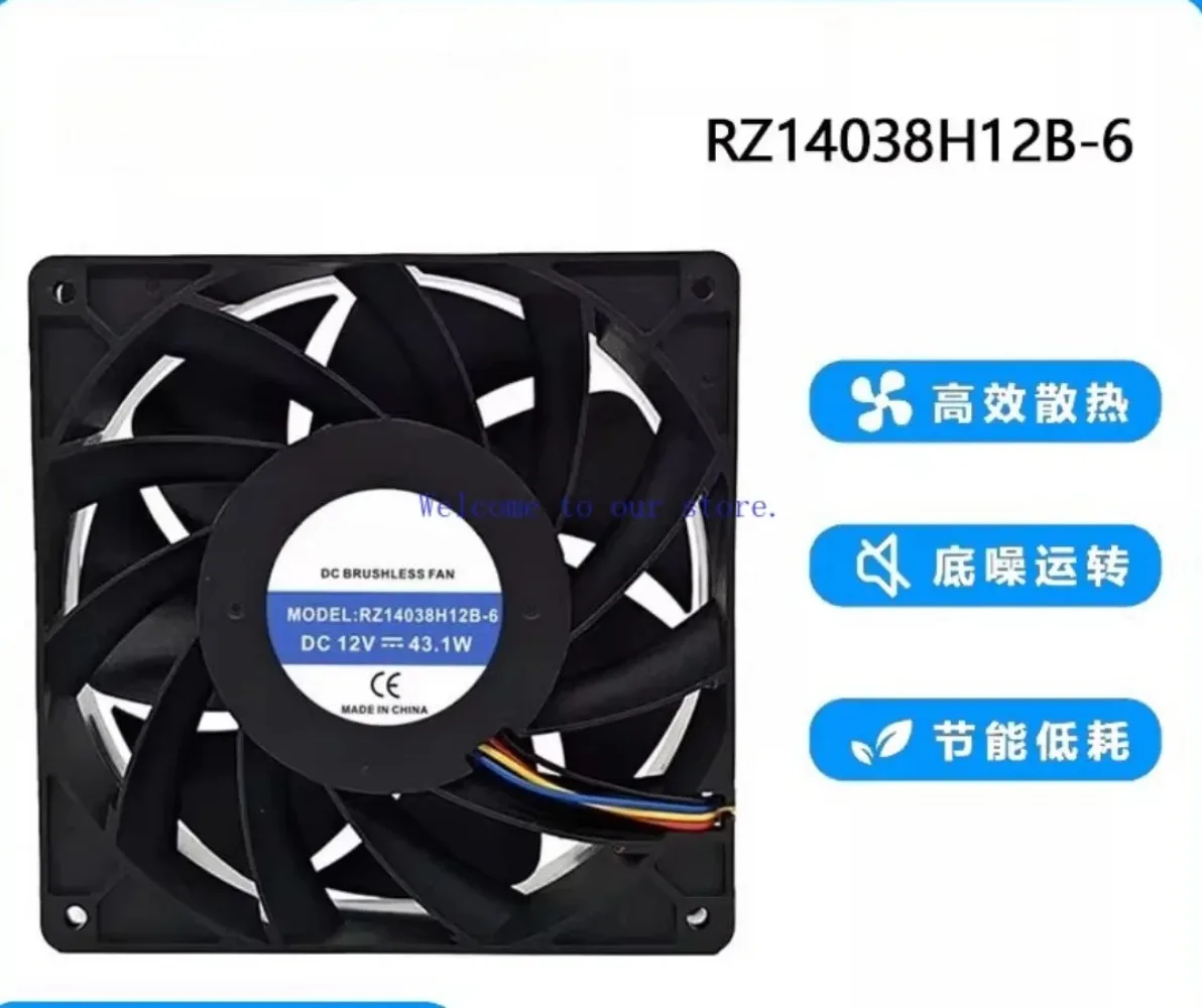 For RZ14038H12B-6 14038 DC12V 43.2W 140×140×38mm 4Pin Dual Ball High Speed Miner Cooling Fan