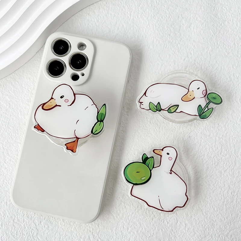 Cute little white Duck Lazy Phone Holder Stand INS Phone Finger Holder Fold Grip Air Sac Ring Mobile Stand Tok Support