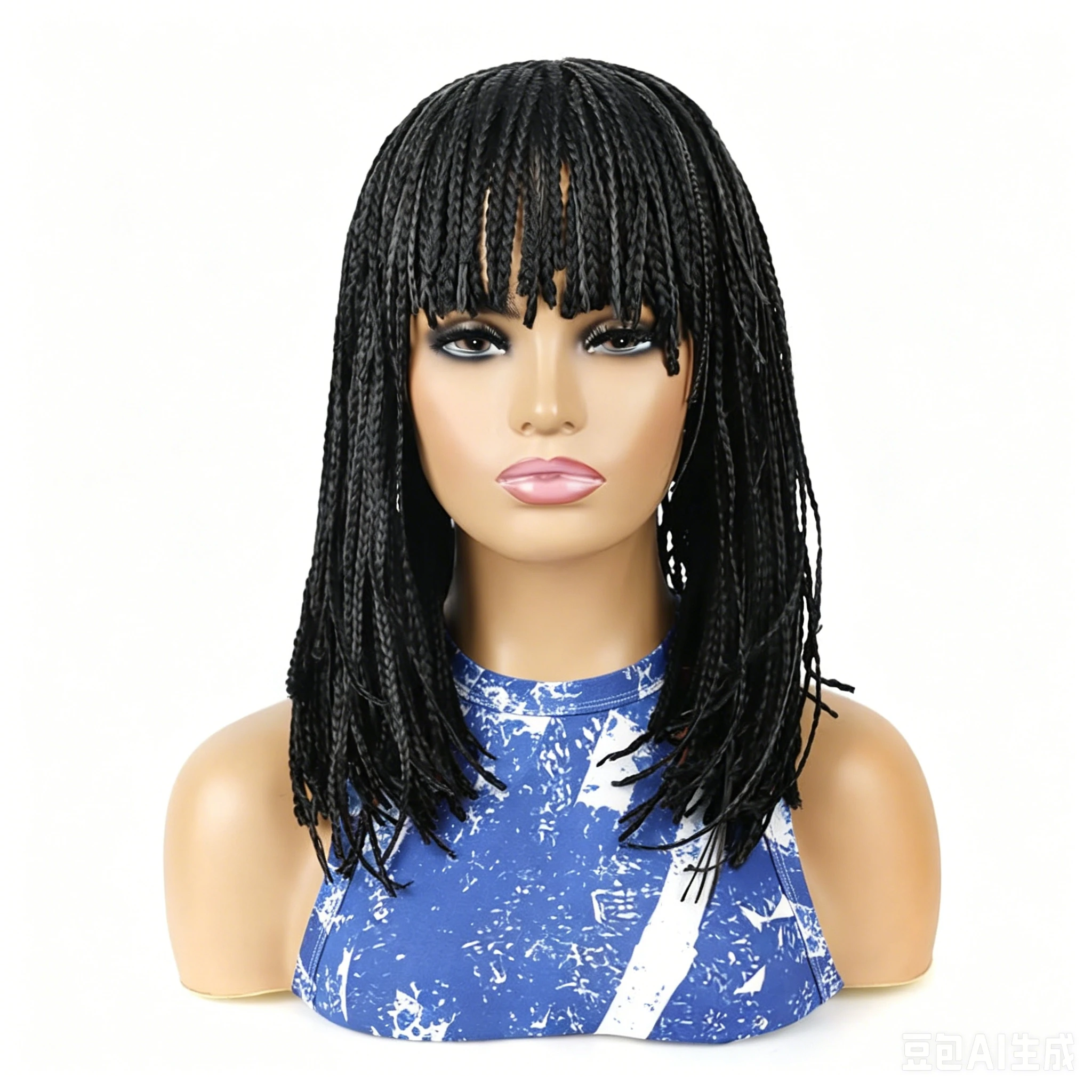 14 Inch Short Braided Bob Wigs With Bangs,Matte Synthetic Fiber For Black Women's Daily Wear And Party