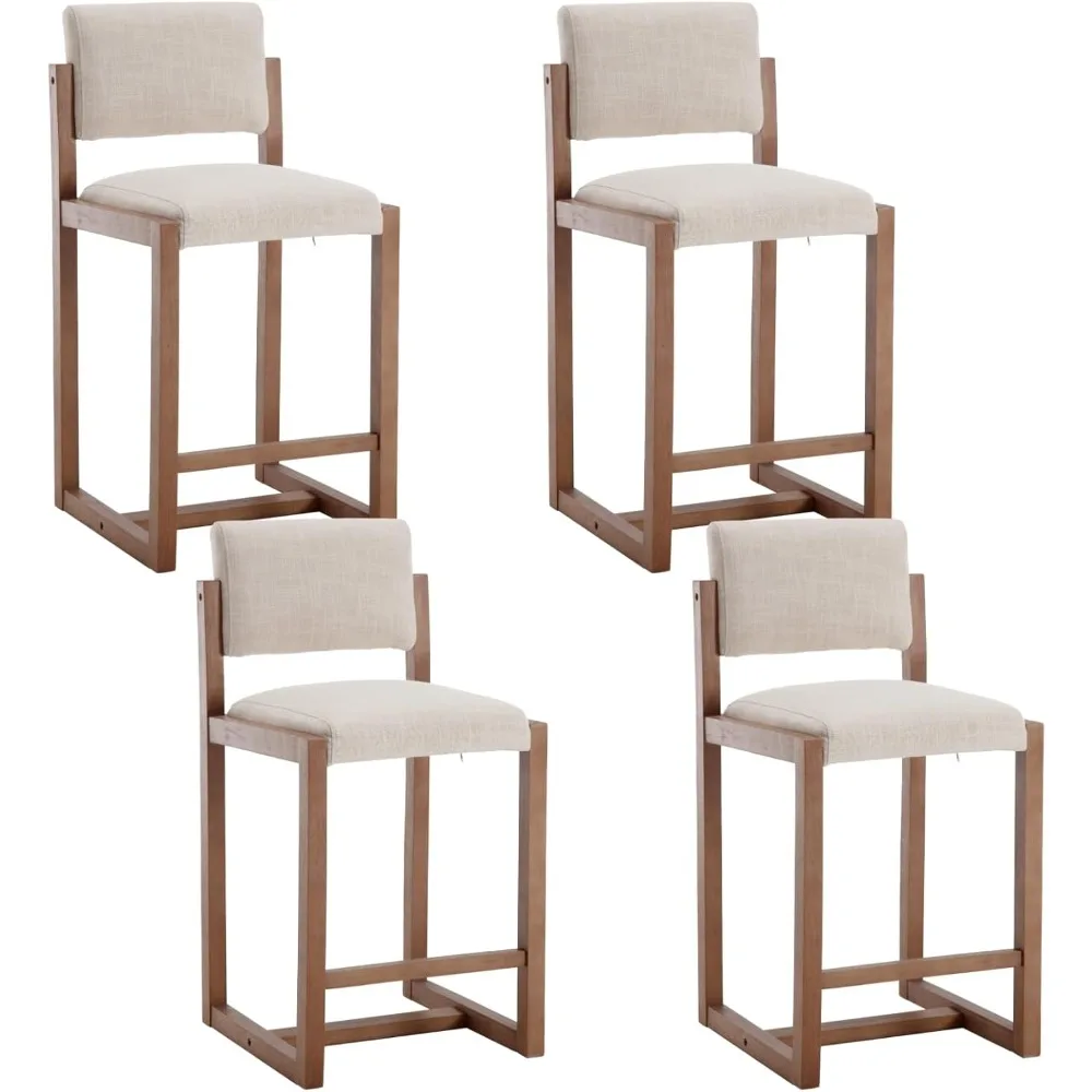 

Modern Bar Stools Set of 4, 26" Counter Height Barstools, Linen Upholstered Kitchen Island Chair with Wood Legs for Home
