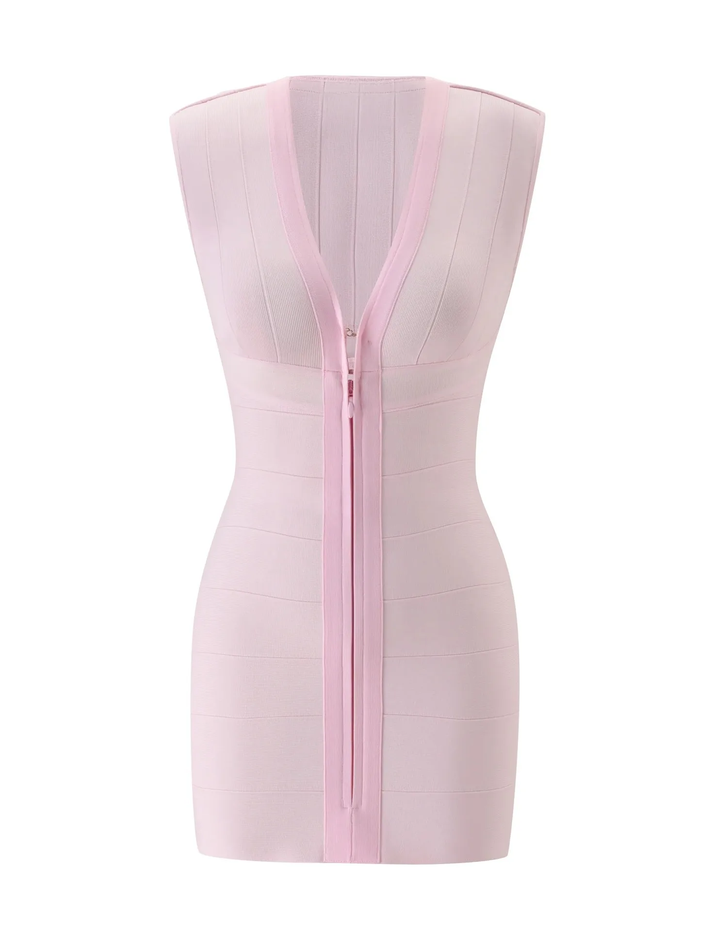 Sexy Elegantes Farbblock-Bandage-Minikleid mit Tiefem V-Ausschnitt, Frontreißverschluss, Flügelärmeln und Figurbetontem Schnitt für Partys – Detail 20