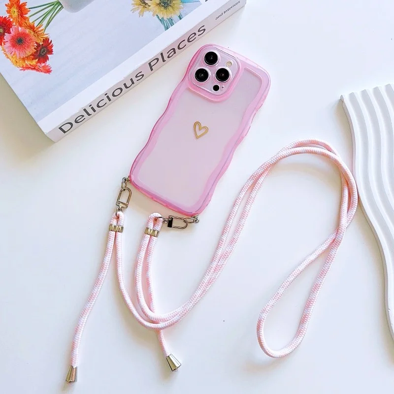 Modische Lanyard-Hülle für iPhone 17 Pro Max 18 14 12 11 13 15 16 Plus 16E 17E Stoßfeste Crossbody-Schlaufe Wellenförmige Transparente Abdeckung – Detail 11