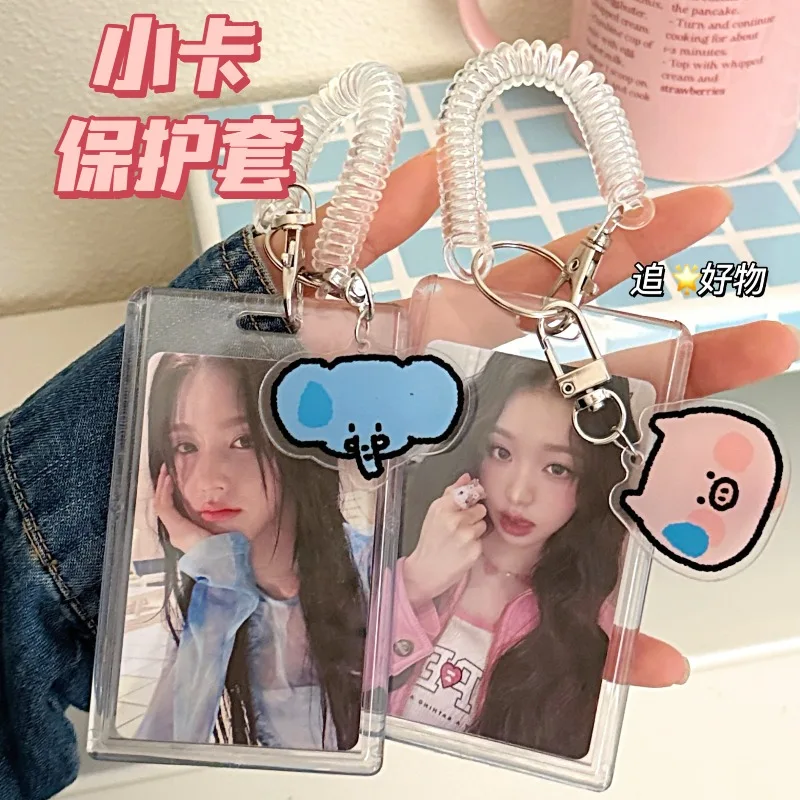 Japanese Korean Style Cute Clear ID Pass Card Holder with Cartoon Charm Pendant for Student Transport Pass Keychain Badge Cover