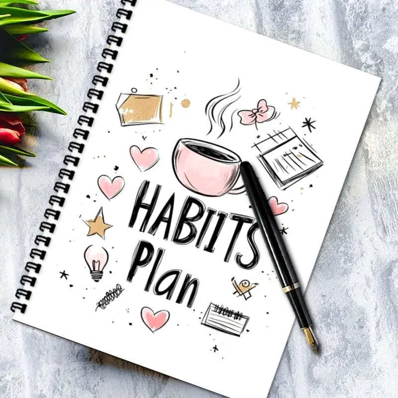A5 Spiral Binding planner notebook, Suitable for Teachers & Students, Habits Plan Themed Daily & Weekly Planner Office Supplies