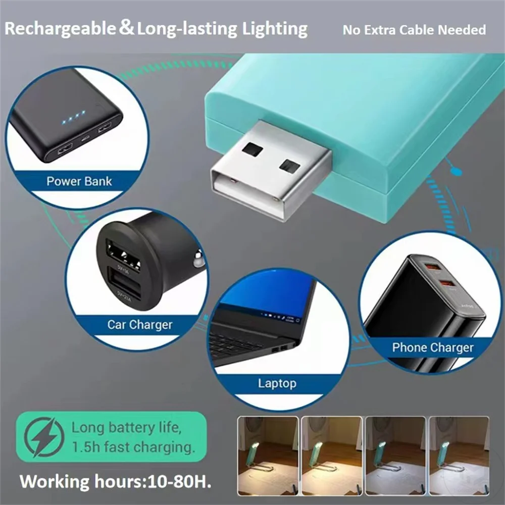 Mini luz Led recargable por USB, marcador portátil, luz de lectura, brillo ajustable, luz nocturna, lámpara de noche para libros