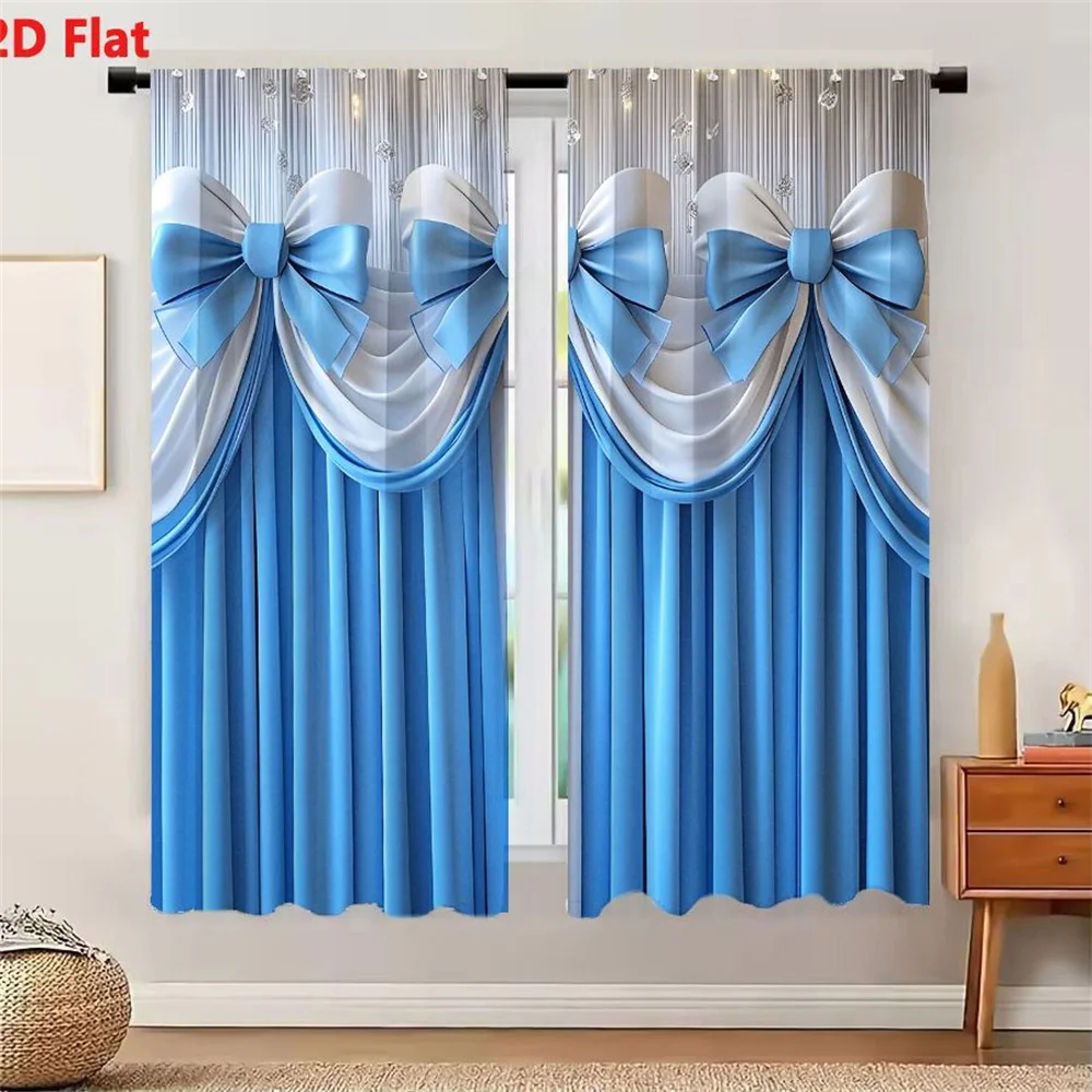 2Pcs Curtains Elegant Blue And White Swag Curtain Backdrop With Crystal Strands For Weddings And Galas Window Drapes for Bedroom