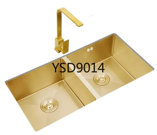 

Golden nano sink basin under the table is as big as double grooves. 304 stainless steel thickened kitchen sink dish basin