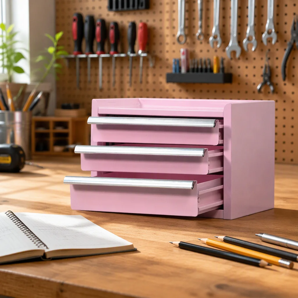 a forPink Mini Tool Chest Two Drawer Lockable Portable Hardware Storage Box Waterproof Workshop
