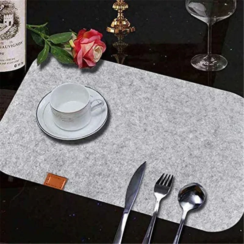 3/12/18pcs Kitchen Washable Felt Dinning Placemats for Table Mat Heat Insulated Glass Coasters Cutlery Storage Bags Home Decor