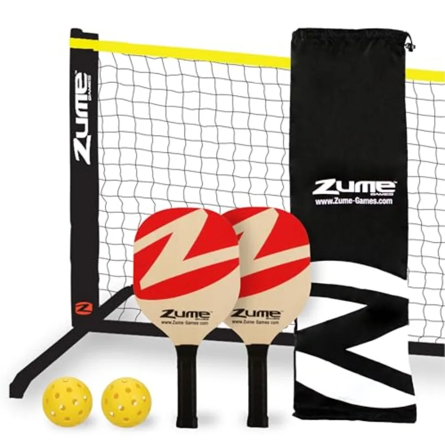 

Pickleball Set Complete Portable Pickleball Kit with 12' Net 2 Wooden Paddles 2 Balls and Carry Case Beginner-Friendly Outdoor