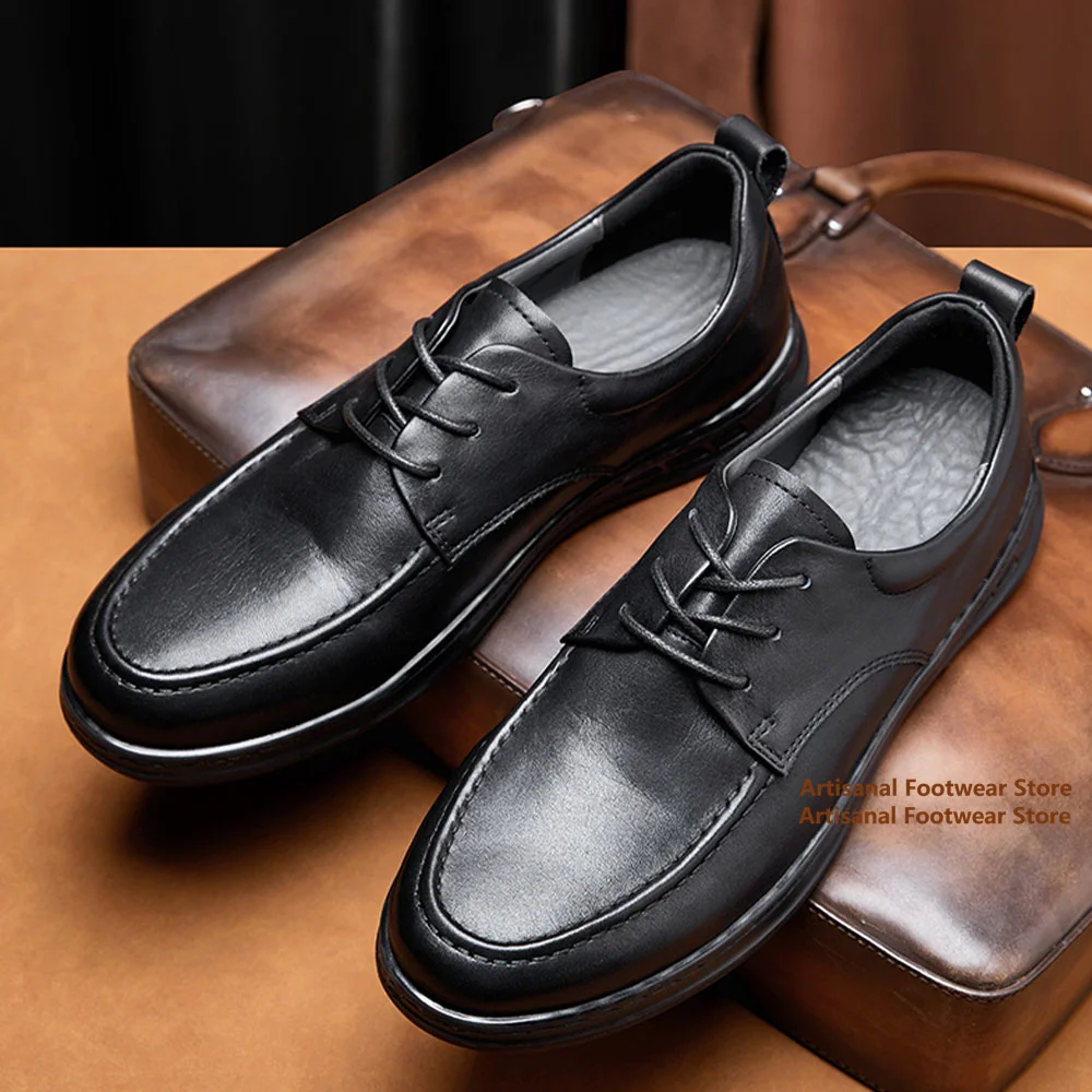 

Black Leather Soft Soled Leather Shoes Men's Genuine Leather Business British Style Retro Cowhide Sneakers Handmade Men's Shoes