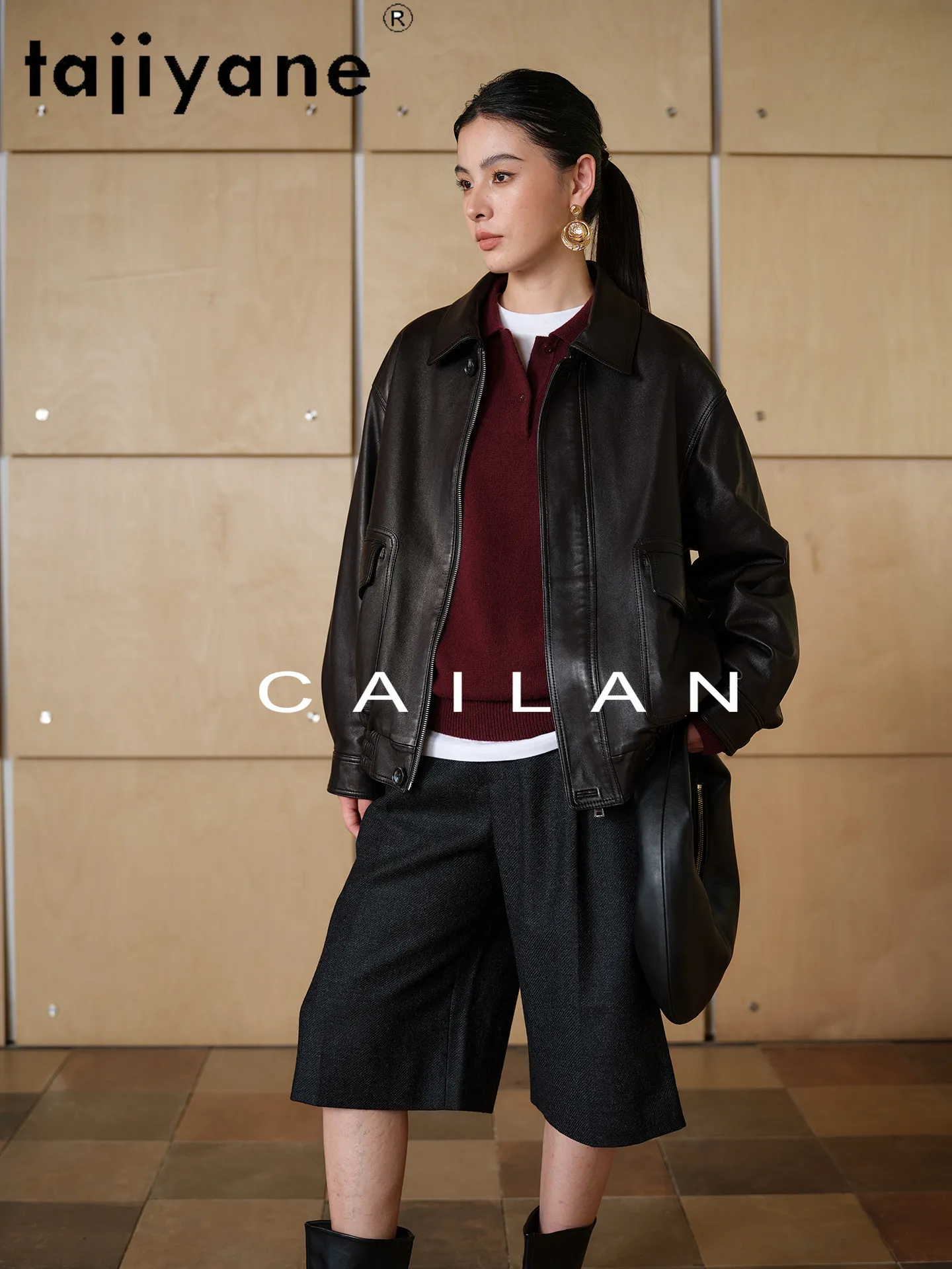 TAJIYANE シープスキンレザージャケット女性ショートスタイリッシュコートカジュアル本革ジャケット 2026 秋の女性服 косуха женская