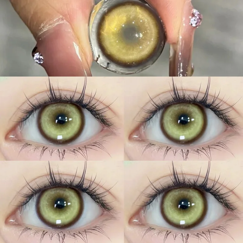 DUOXIU 2pcs New Colored Contact Lenses for Eye Anime Eye With Degree Yellow Contacts Lenses Halloween Pupils Makeup Contact Lens