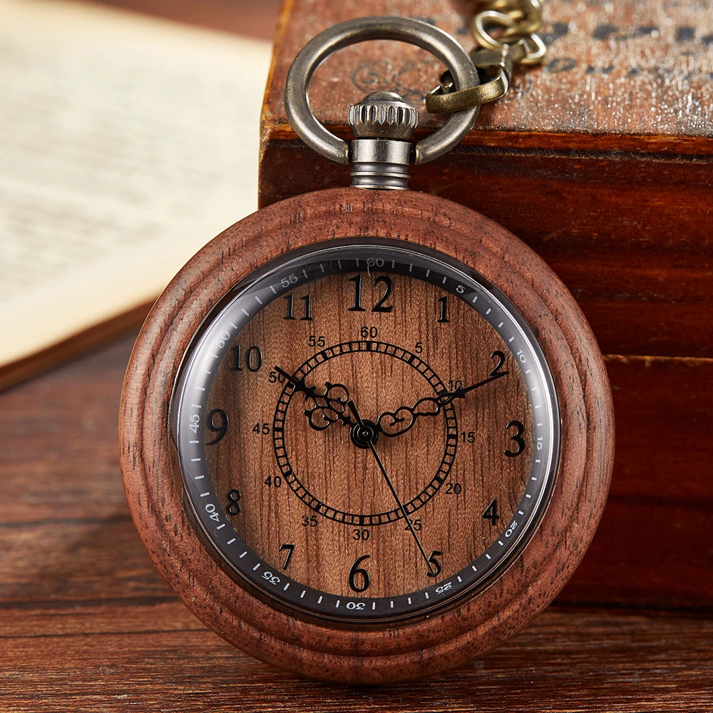 

Wooden Pocket Watch Mens Vintage Quartz Watches Male Pendant Women Fob Chains Simple Dial Creative Clock Steampunk reloj hombre