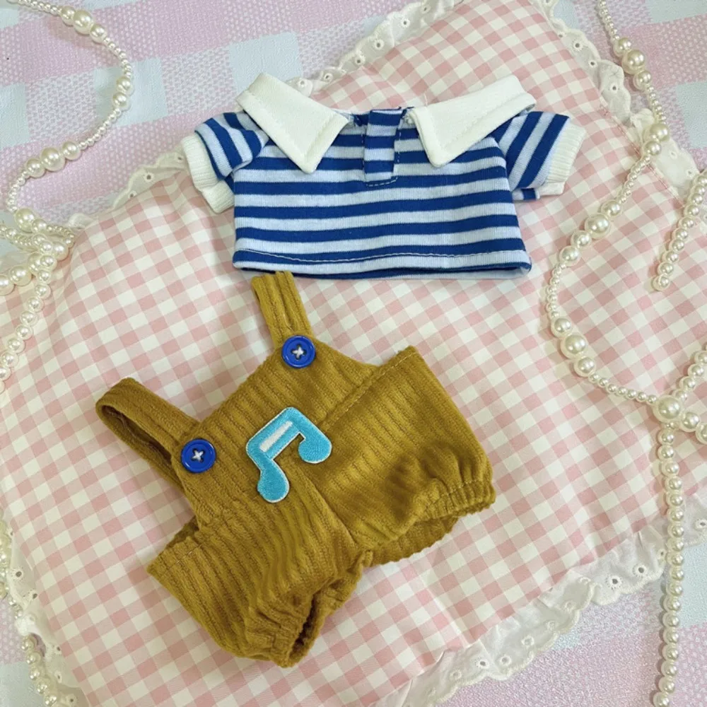 

1 set Striped T-shirt 20cm Cotton Doll Clothes Strap Pants Outfit Cotton Doll's Clothes Mini Fashion Plush Doll Clothes