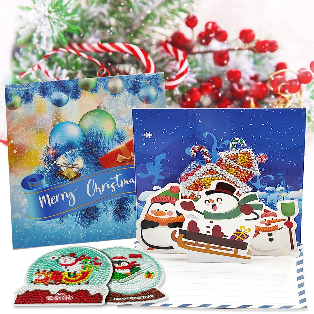 

6PCS DIY Rhinestone Diamond Art Mosaic Postcards Xmas Pattern Diamond Art Handmade Cards Thank You Cards and Holiday Blessings