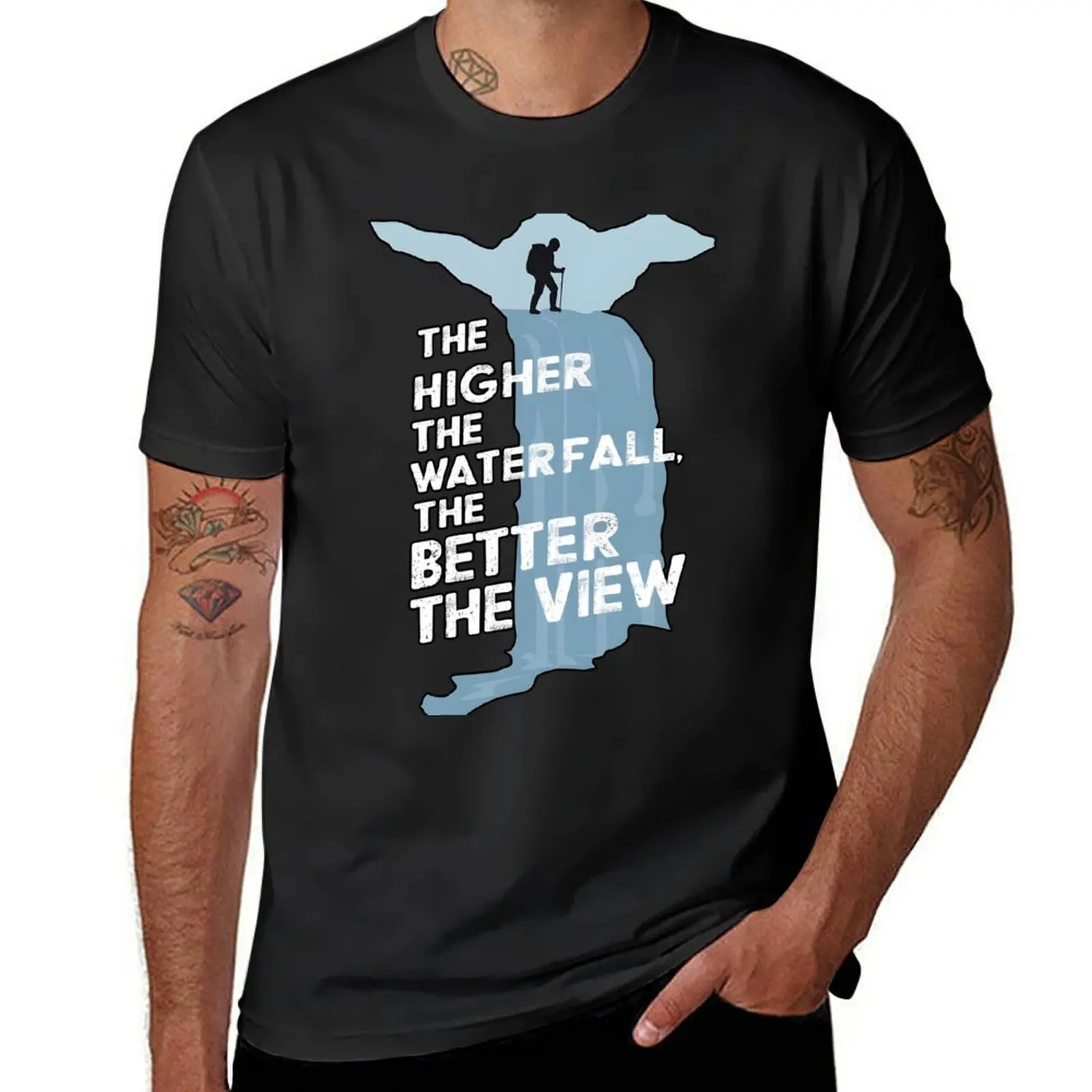 The Higher the Waterfall, the Better View - Waterfall Hiking T-Shirt Blouse tops mens t shirts pack