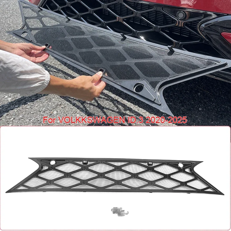 Car Replace Bumper Center Intake Grille CoverFor Volkswagen ID.3 GTX 2020-2025 Front Upper Lower Grille  Buckle Insect Proof Net
