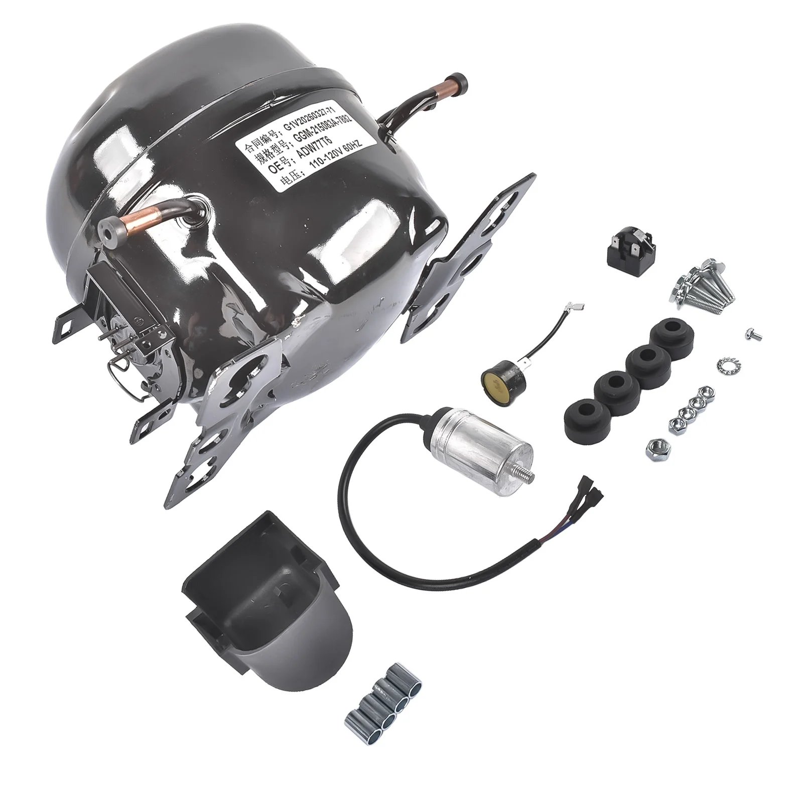 AP02 110-120V ADW77T6 Refrigeration Compressor 7.7 Displacement R-134a Refrigerant 1 Phase 1/3 HP Low Back Pressure