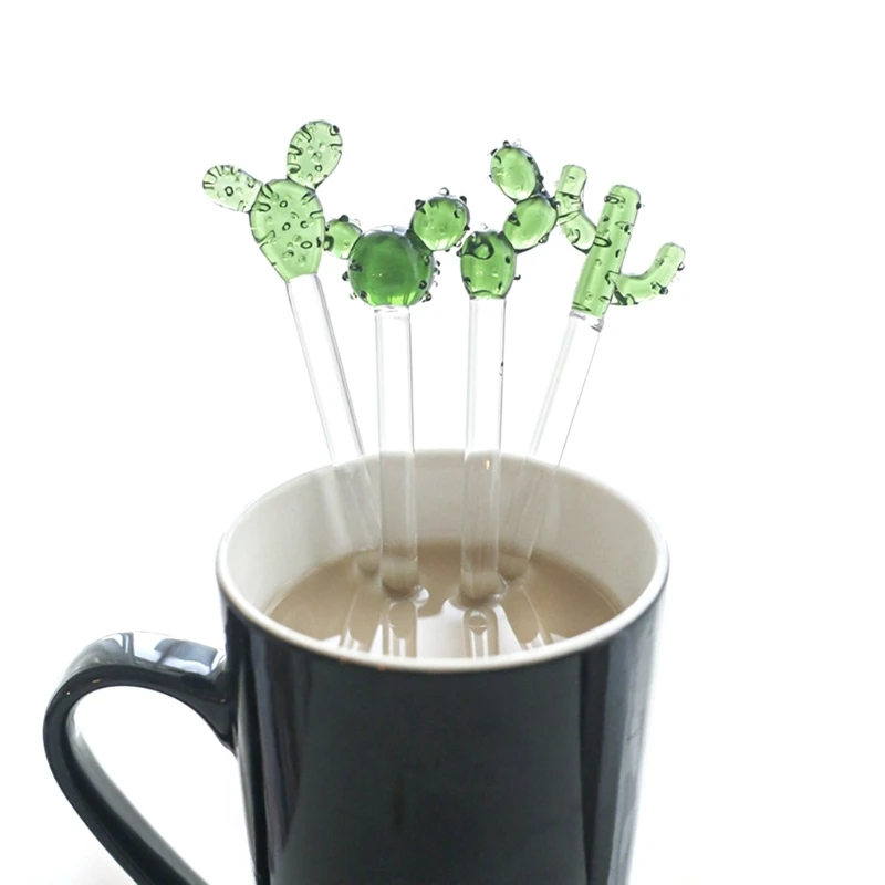 Novel Swizzle Sticks Glass Coffee Stirrers Cactus Shape Stirring Sticks Reusable Stirrers Stir Cocktail Drink  87HA