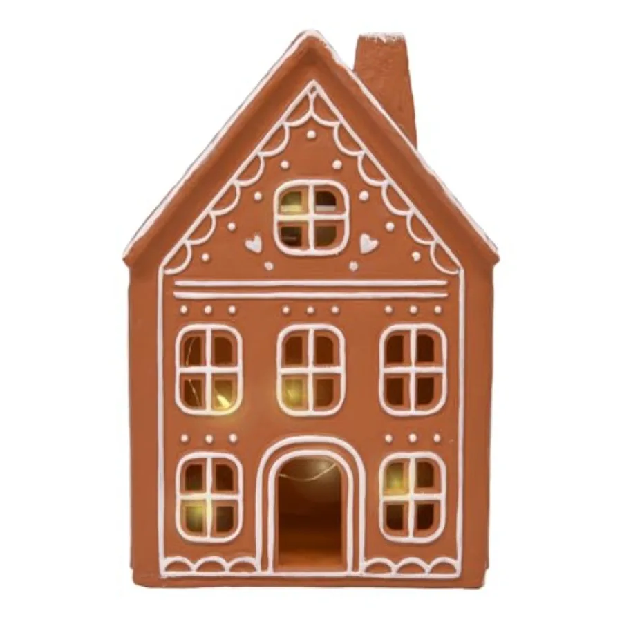 Ceramic Iced Gingerbread Houses Holiday Pre Lit LED Village Figurines Set of 2 9 Inch view 3