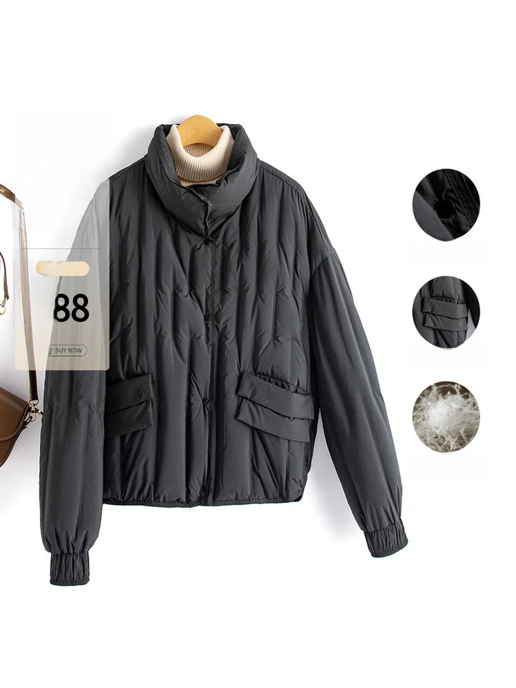 

Теплая женская зимняя куртка из белого гусиного пуха с воротником-стойкой, портативная, легкая, с прямой зарядкой