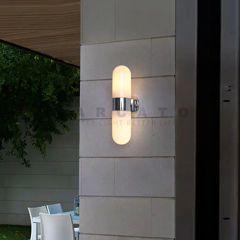 Outdoor Waterproof IP54 Wall Lights Bathroom Porch Gold Sliver Vanity Light Glass Double Up Down Spotlight E27 Bulb 110V 220V