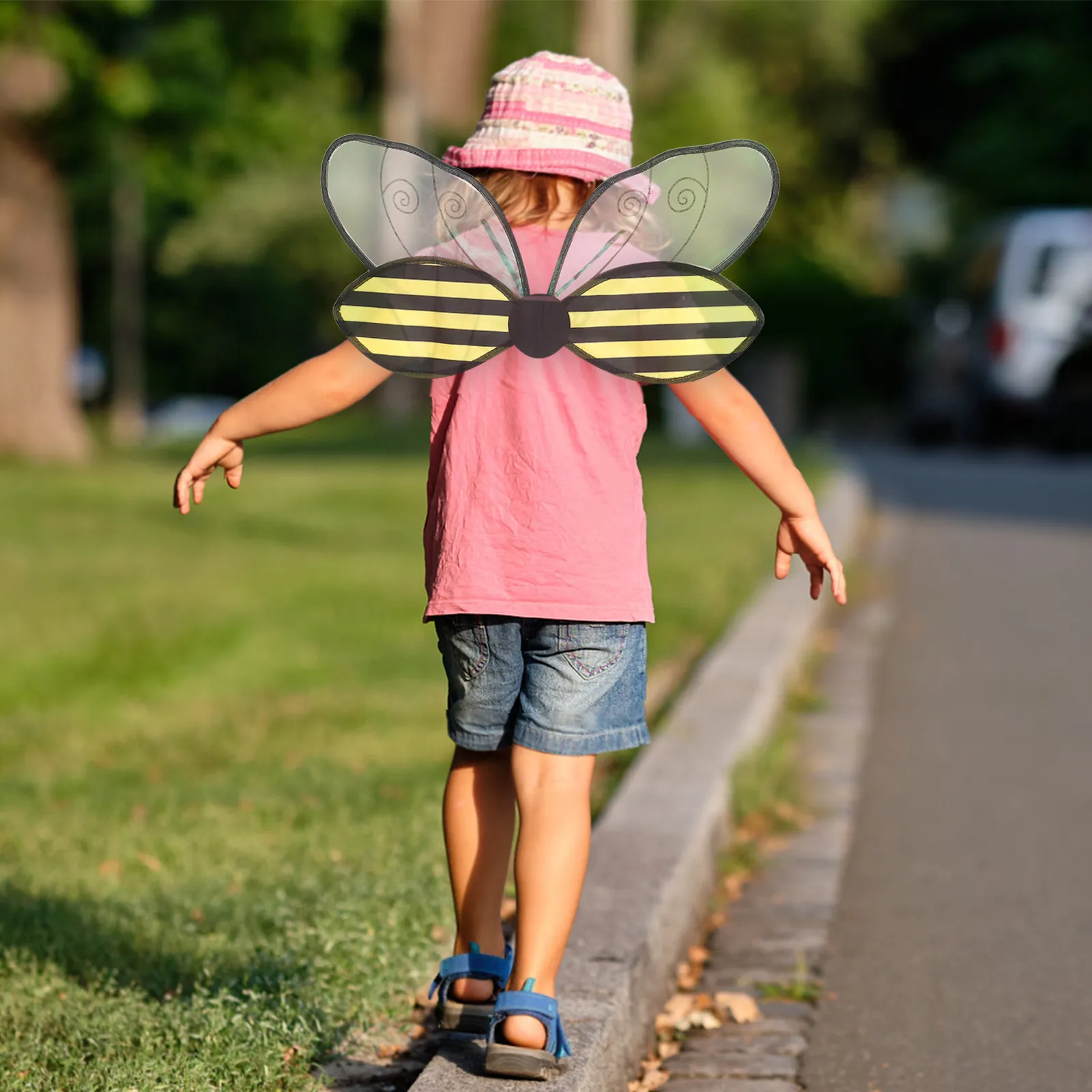 1 セット蜂コスプレ衣装黄色のハロウィーンコスチューム用翼ヘッドバンドステージパフォーマンスドレスアップパーティーフェスティバル小道具