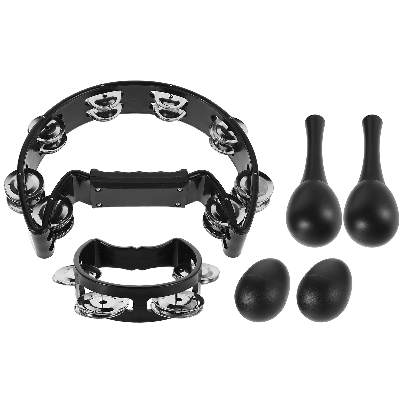 

Набор черных перкуссионных инструментов: тамбурин, маракасы, яичные шейкеры, колокольчики на ногу, музыкальный набор колокольчиков для сенсорного развития