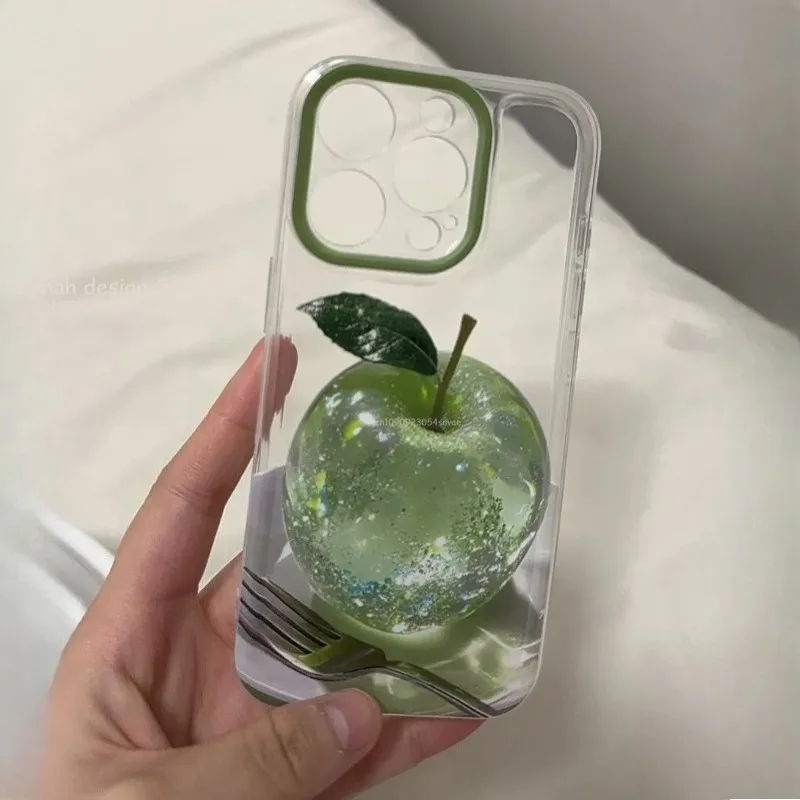 

Прозрачный чехол из ТПУ с корейским кристаллическим фруктовым виноградным принтом для iPhone 16, 16E, 15, 14, 13, 12, 11 Pro Max XR 7 8 Plus, прозрачный чехол