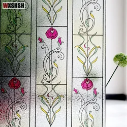 Landschap pastoraal Rose Patroon kerst raamstickers mat Zelfklevende film thermische isolatie venster Decoratief voor thuis