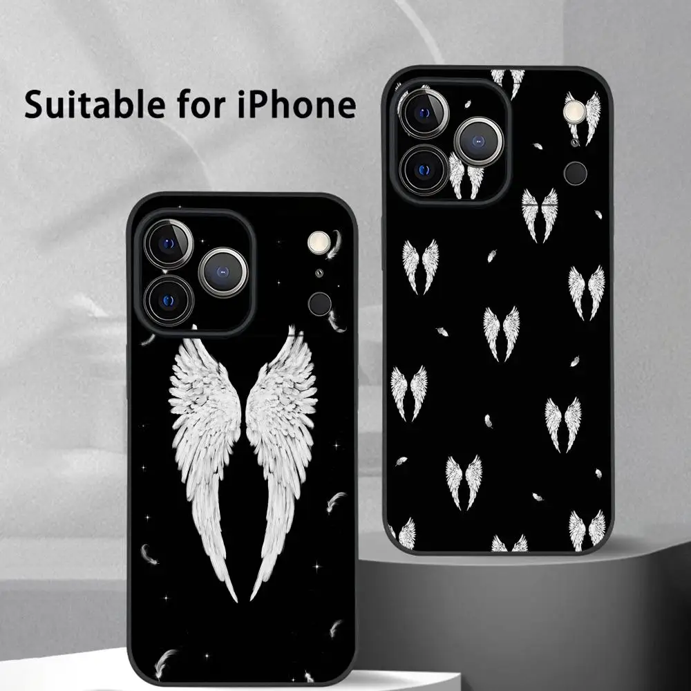 

Angel Baby Wings Black White Phone Case For IPhone 17 16 15 14 13 12 11 Pro Max Plus Mini Black Frosted Soft Shell Funda