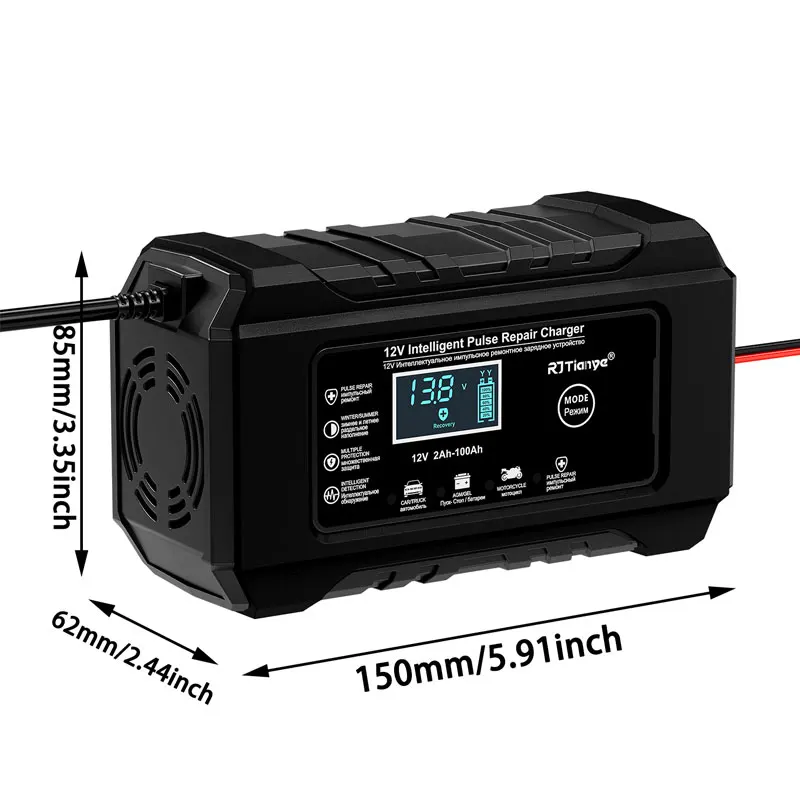 12V/6A New Auto Battery Charger LCD Display Smart Pulse Repair Battery Charger For Auto Motorcycle SUV AGM/GEL Battery