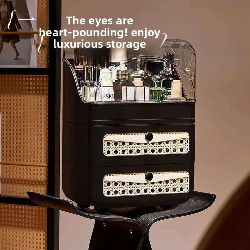 

Cosmetics storage box Desktop drawer type finishing box Antique multi-functional dust-proof skin care product rack