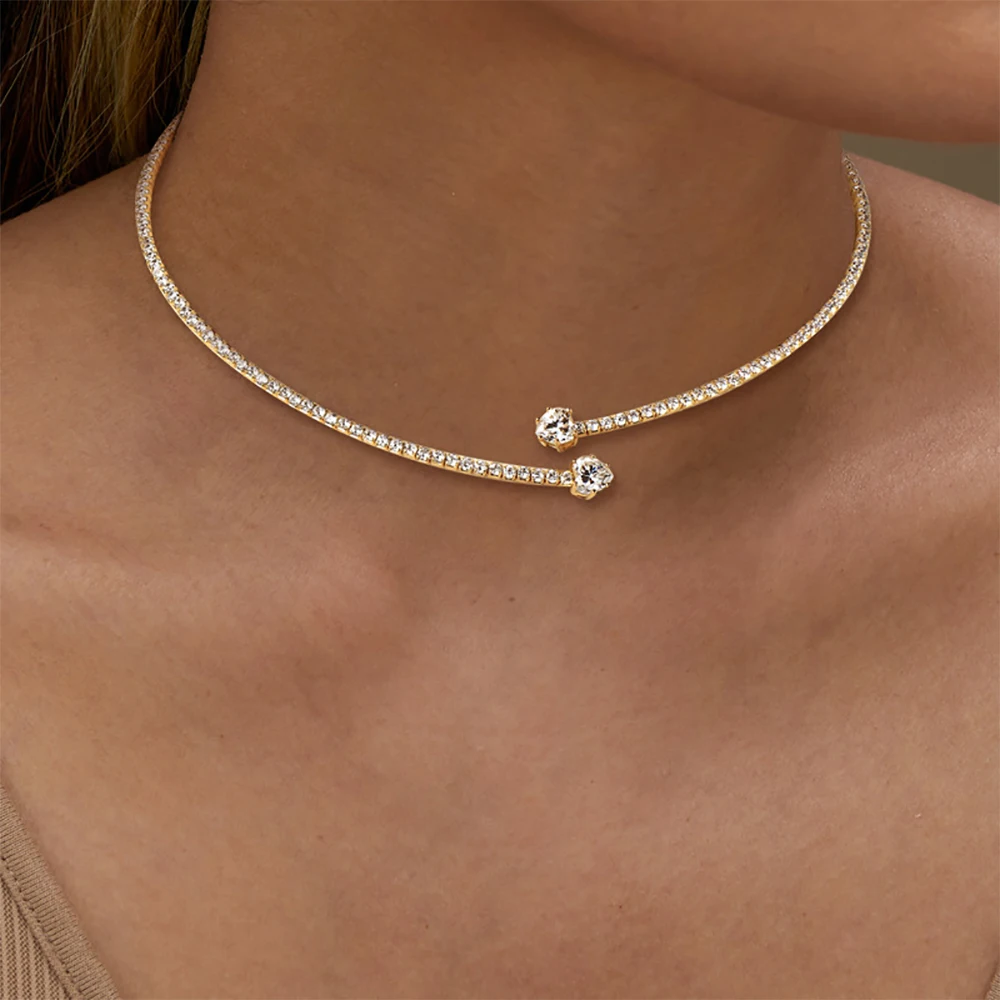 Serenity 1.6ct Heart Moissanite Necklace for Women Sparkling Lab Diamond Open Torques Choker S925 Sterling Silver Collar Jewelry