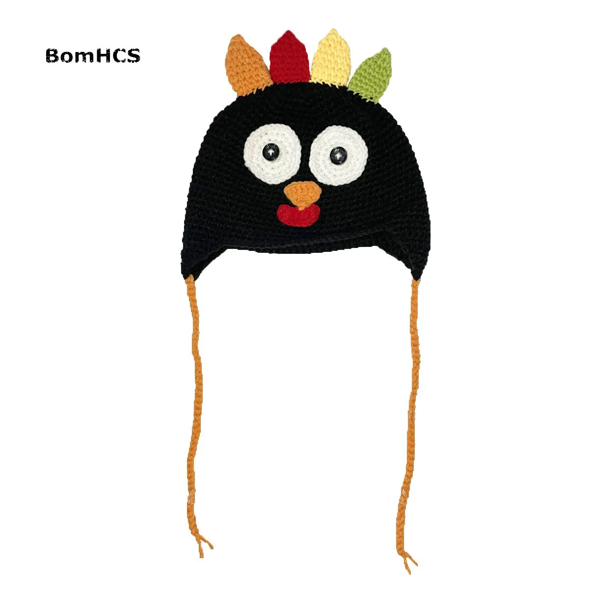 BomHCS Thanksgiving Turkey Handmade Knitted Crochet Beanie Cap Pigtail Braids Photography Props (Fits 6-24 Months)