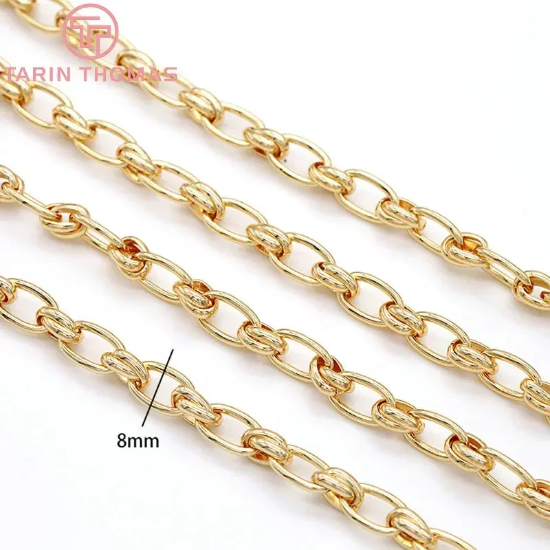 (6350)  50CM Width 8MM 24K Gold Color Plated Brass Necklace Chains Bracelet Chains High Quality Jewelry Accessories Wholesale