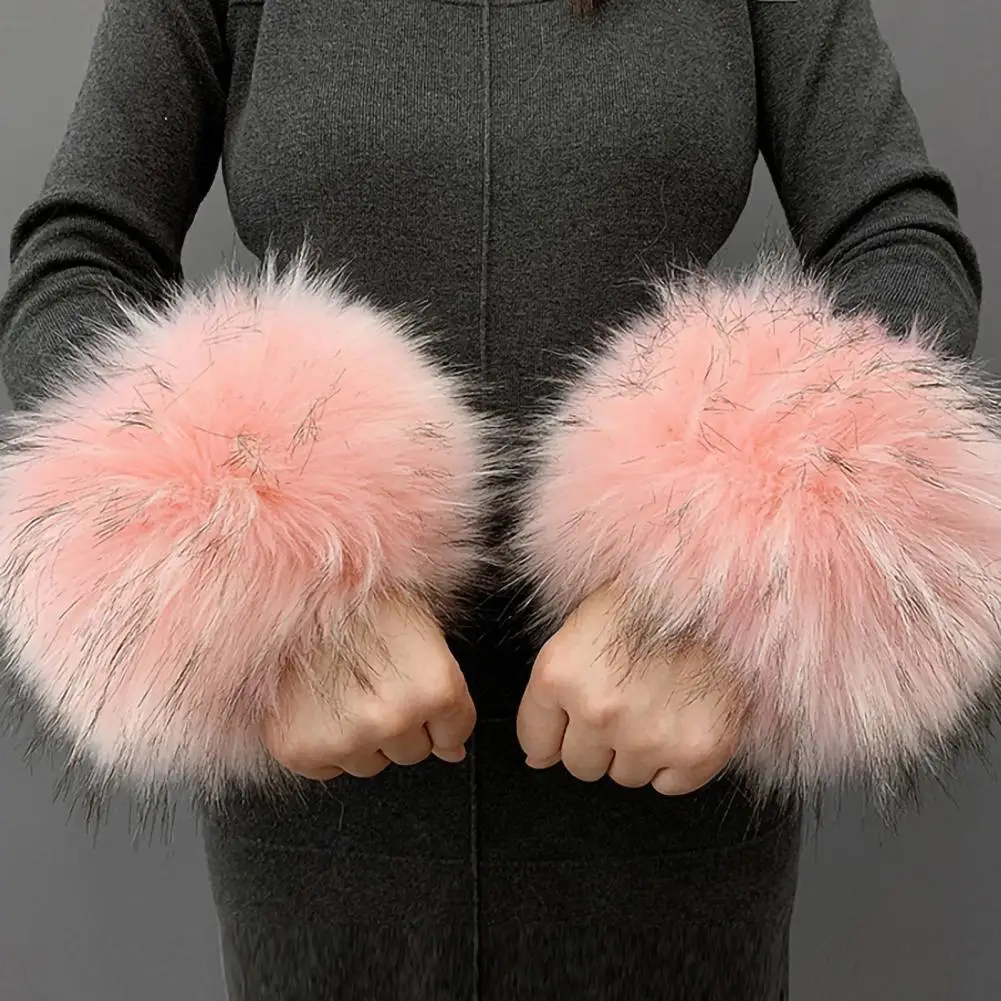 Anime Faux Fox Fur Cuffs para mulheres, pulseira, braço, pulso, manga de pele de guaxinim fofo Oversleeve, luvas de inverno