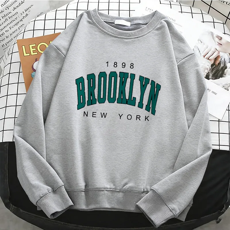 

Женские модные толстовки Y2K 1898 BROOKLYN NEW YORK, флисовая толстовка, мягкий повседневный пуловер с круглым вырезом, женская повседневная одежда