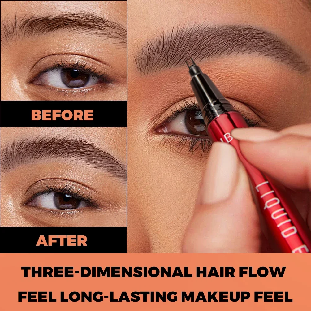 QIBEST 2 Points Tip Liquid Eyebrow Pencil Eyeliner Lower Eyelash Pen Makeup Waterproof Lasting Quick Drying Ultra-fine Brows Pen
