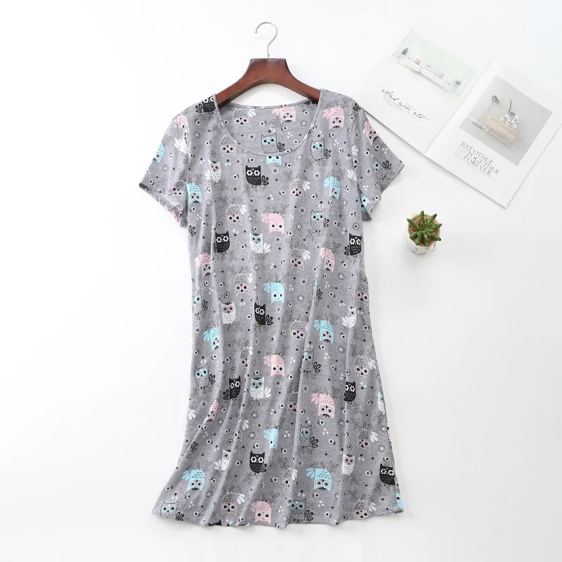 Camisón informal de algodón con dibujos animados para mujer, ropa de dormir de talla grande, manga corta, cuello redondo, para el hogar, verano, 2024